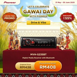  Pioneer Gawai Promo 2025 : Drive & Vibe Package (MVH-S235BT Digital Media Receiver with Bluetooth)